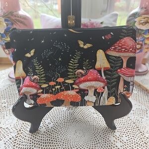 Mushrooms Makeup Bag/Travel Bag, Red With Moths and Snails New